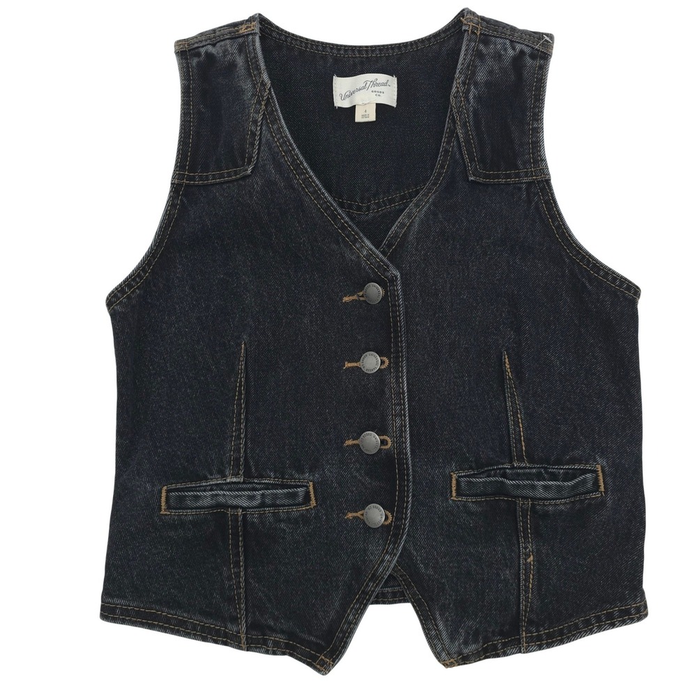 Button Front Denim Waistcoat Universal Thread Black Vest Women Size 4